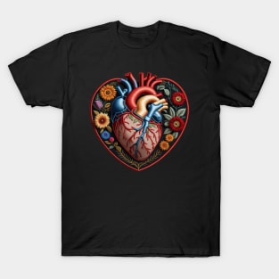 Valves Bursting Botanical Heart Embroidered Patch T-Shirt